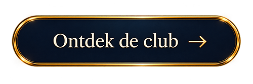 Gouden randknop met tekst “Ontdek de club” en pijl, op rode en gele achtergrond.